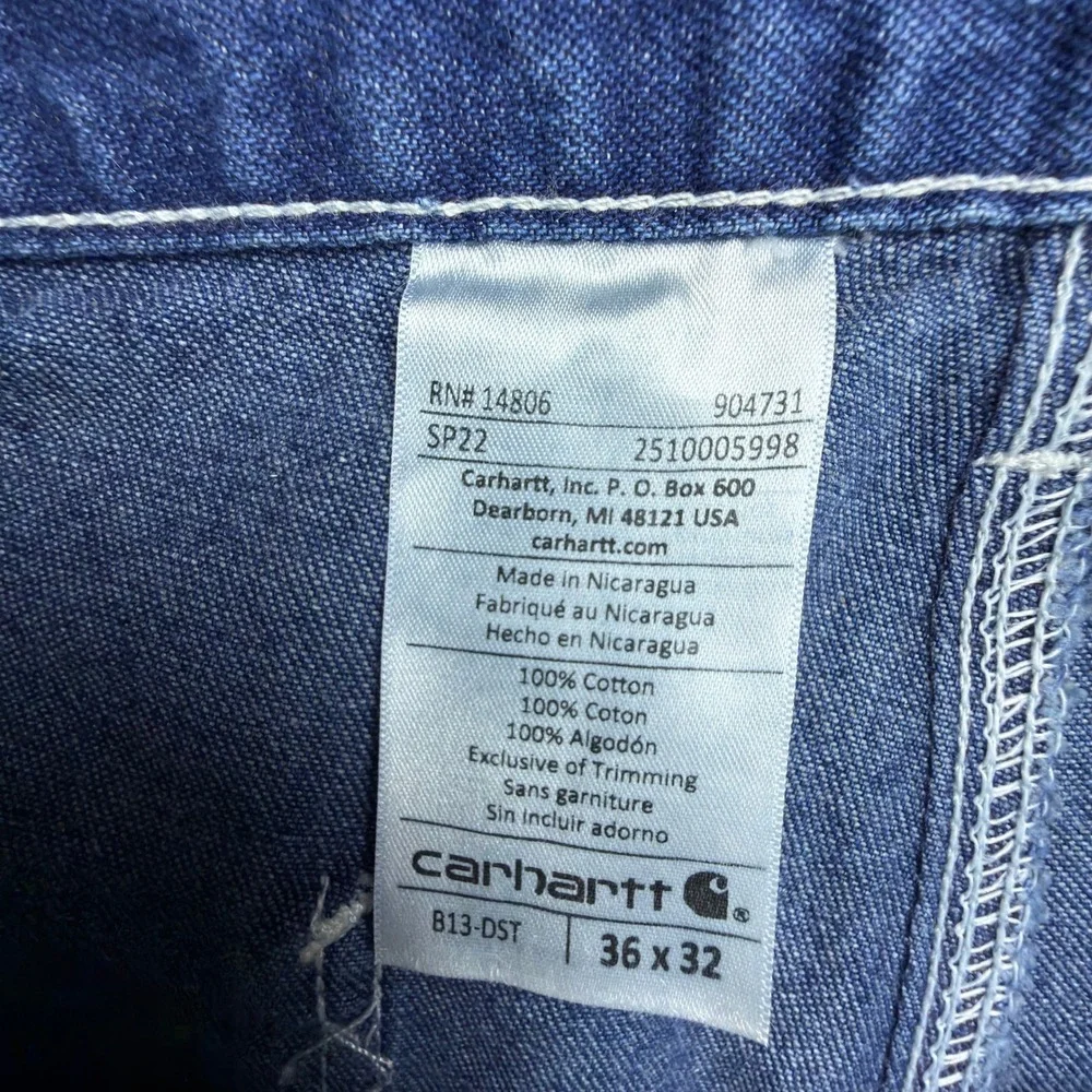 Carhartt Work Dungaree Denim Jeans Mens 36x32 B13 DST Darkstone NWT NOS